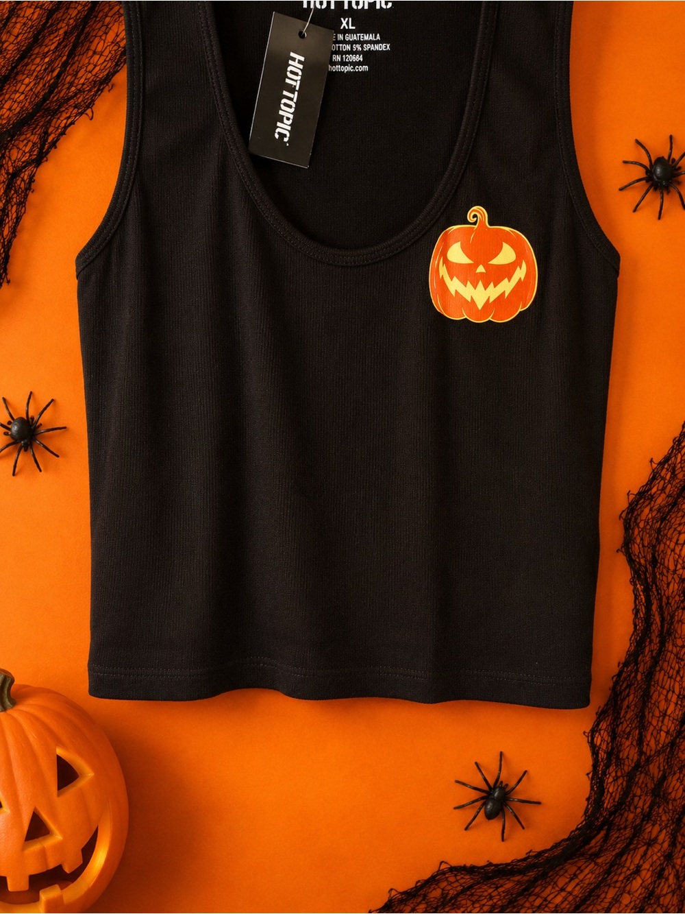 Hot Topic Glow In The Dark Pumpkin Crop Tank Top XL Halloween - Picture 4 of 7